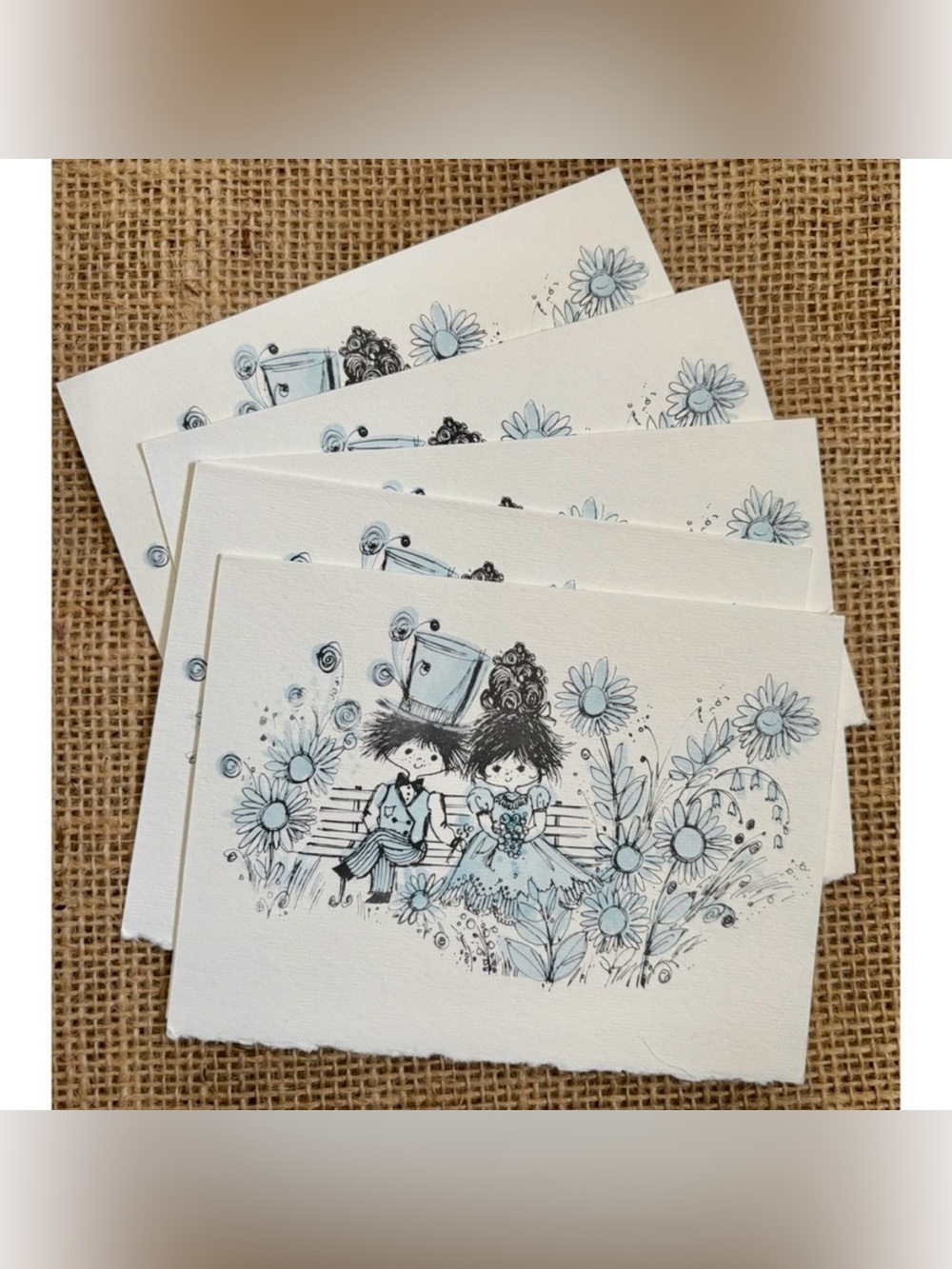Vintage Eleanor Finch Newlyweds Note Card Set Deckled Edge Couple Romance Twee
